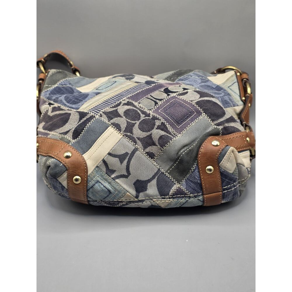 COACH Carly Denim Patchwork Hobo Bag Blue Monogram Leather Vintage Y2K 12215 - Picture 7 of 11